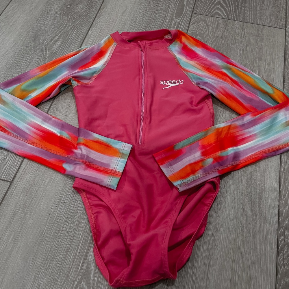Speedo Fuchsia and Rainbow Long Sleeve Swimsuit